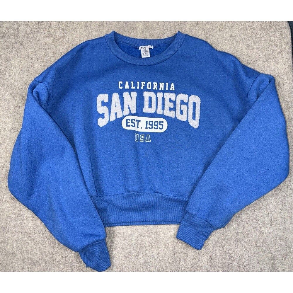 Rue 21 Women’s Size M Blue Crop Crew Neck San Diego Graphic